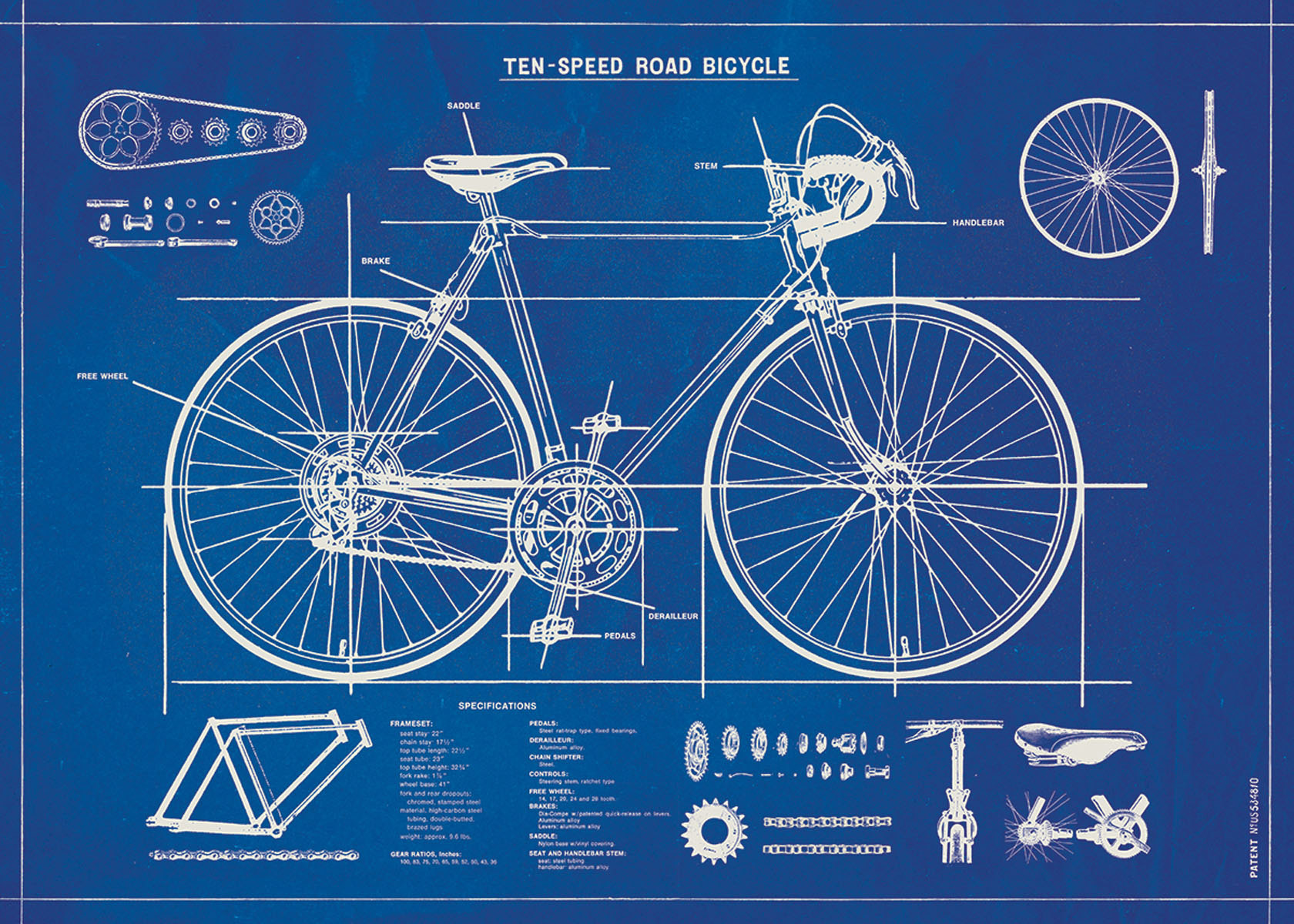 Cavallini Poster/Gift Wrap - Bicycle Blueprint - Bobangles