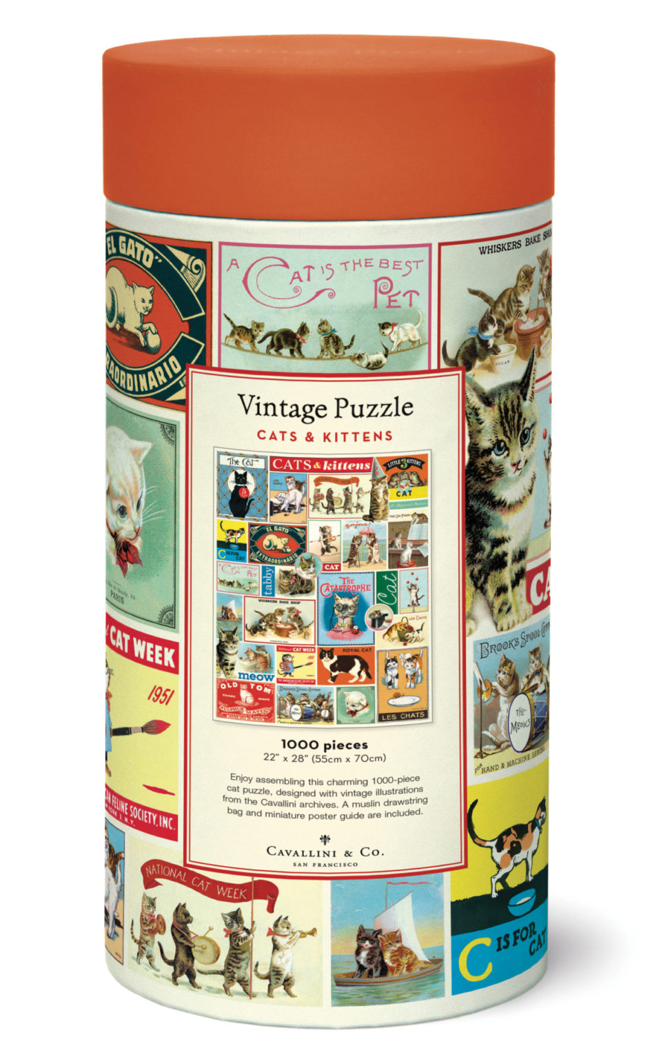 Cavallini - 1000 Pc Puzzle Vintage Cat - Bobangles